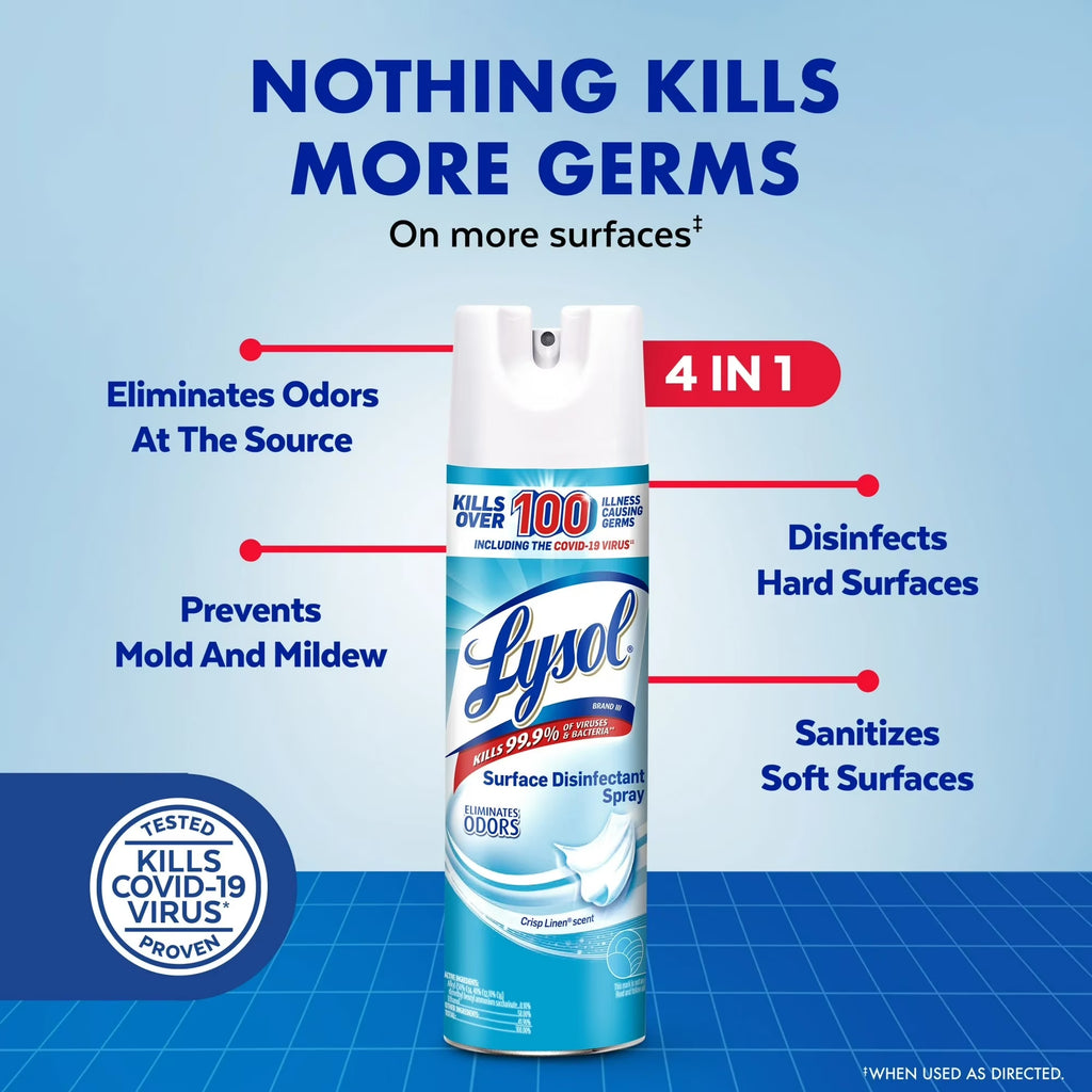 Disinfectant Spray, Sanitizing and Antibacterial Spray, Crisp Linen Scent, 19 Fl Oz, 3 Pack