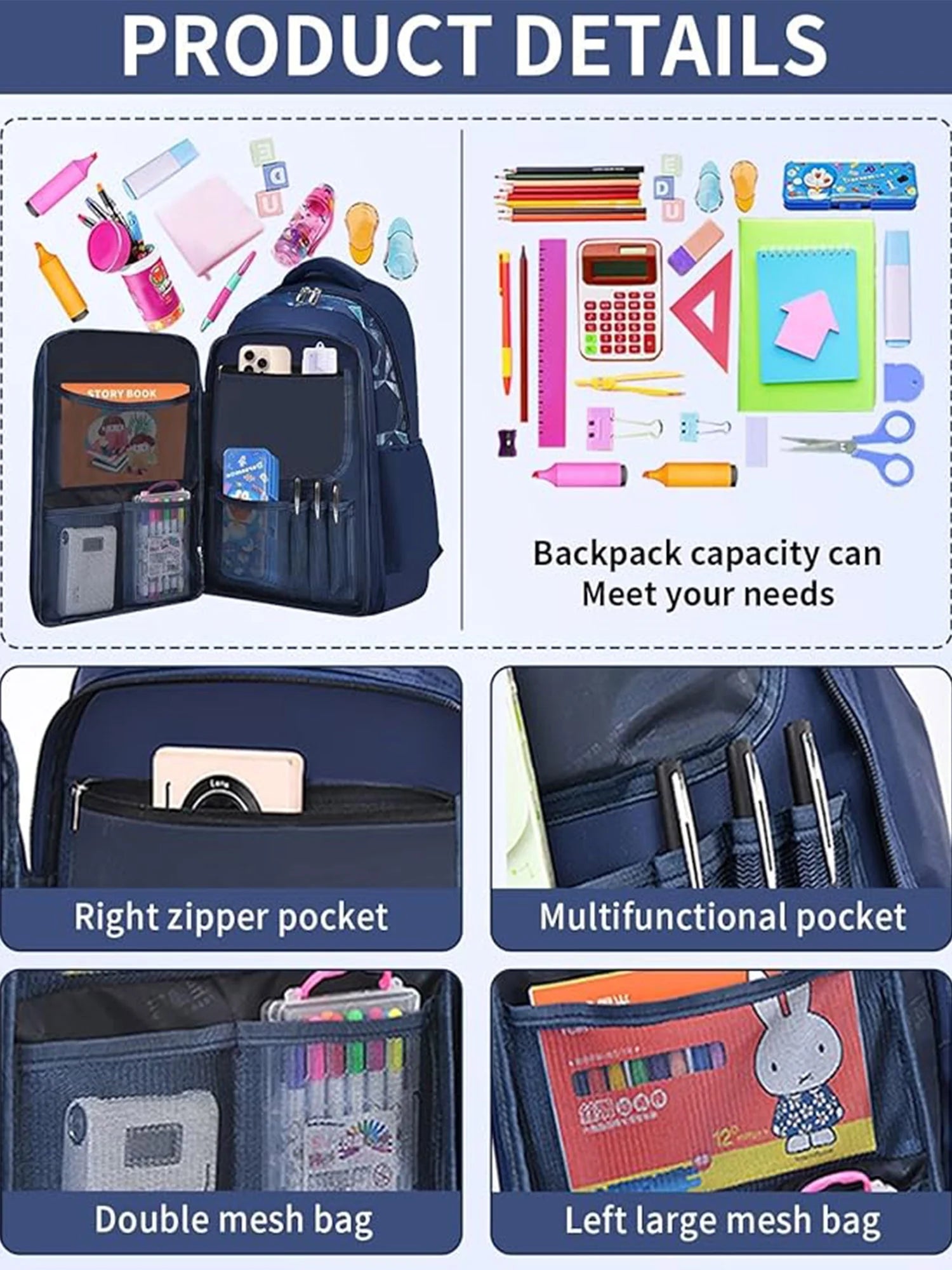 Boys School Backpacks for Kids, Fashion Bookbags for Teens, Lightweight Shoulder School Bags, Blue