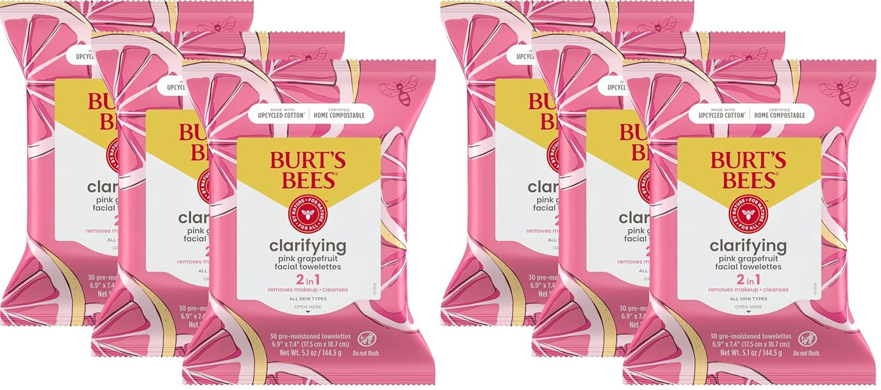 Burts Bees Micellar Rose Water Facial Towelettes, 100% Plant Based Cloth; 99% Natural Origin; Remove Makeup, Cleanse, Hydrate; No Greasy, Oily Residue; All Skin Types; 30 Ct, Pack of 3 (Pack May Vary)