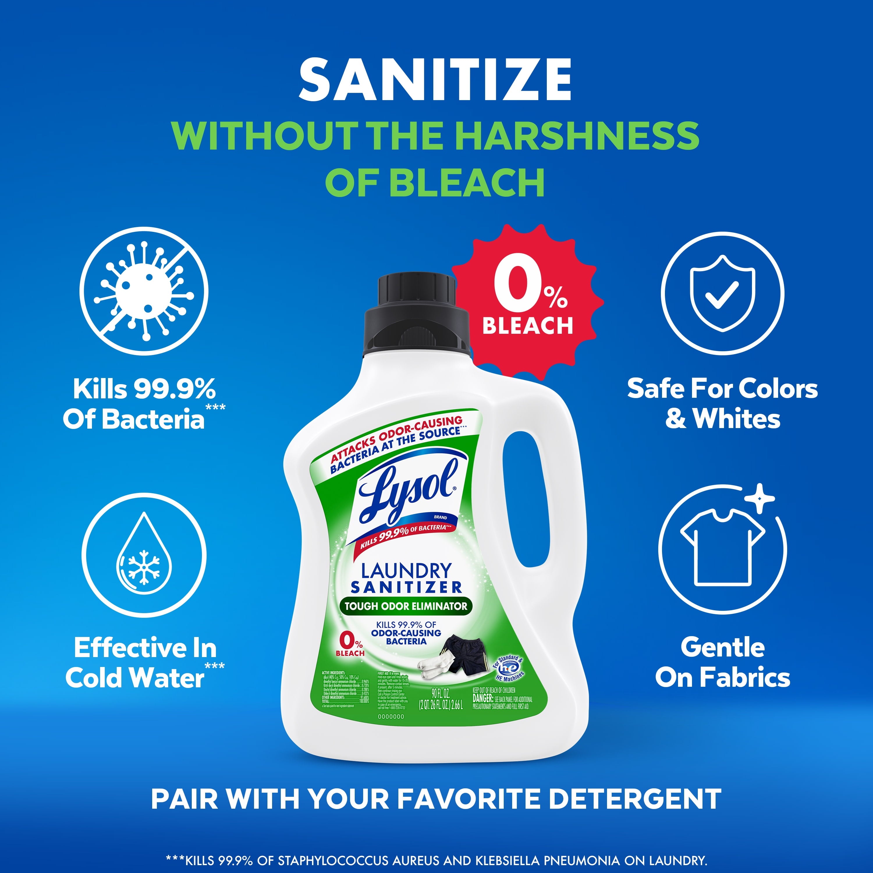 (2 Pack)  Tough Odor Eliminator Laundry Sanitizer Additive, Sanitizing Liquid for Gym Clothes and Activewear, 90 Oz