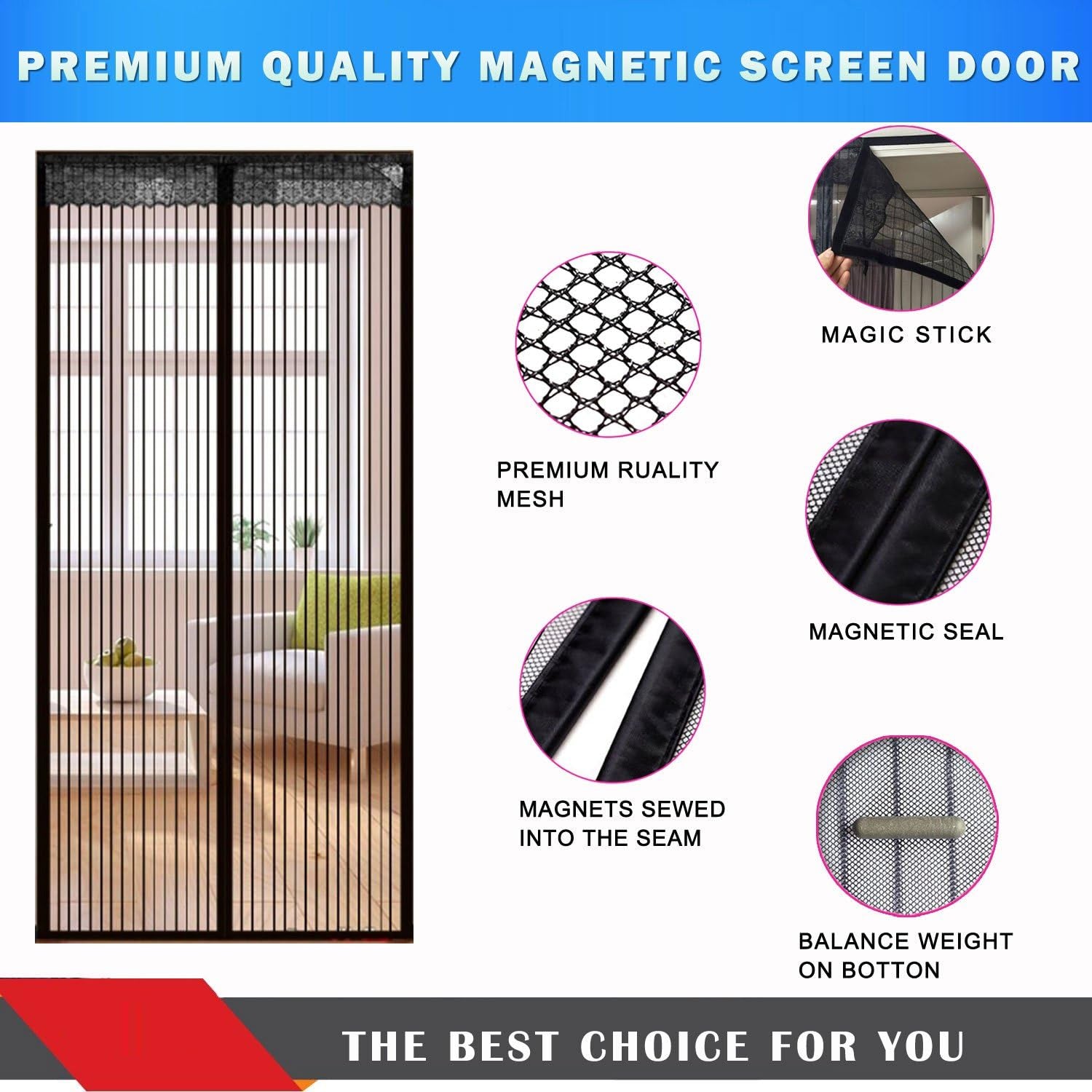 Magnetic Screen Door Easy Install Screen Door Magnetic Door Screen Pet Friendly Sliding Door Screen Door Mesh Door Screen Net for Doors Screen for Door (Polyester Screen Door 38"X83")
