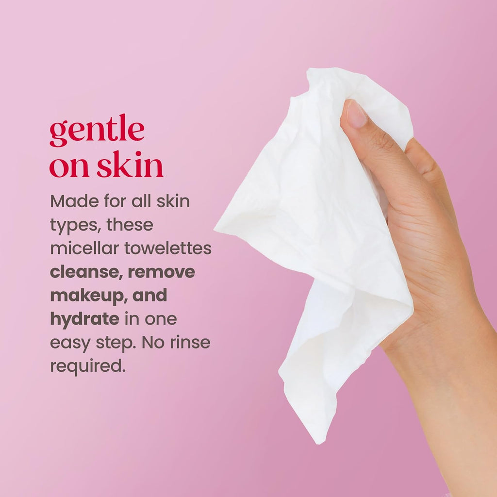 Burts Bees Micellar Rose Water Facial Towelettes, 100% Plant Based Cloth; 99% Natural Origin; Remove Makeup, Cleanse, Hydrate; No Greasy, Oily Residue; All Skin Types; 30 Ct, Pack of 3 (Pack May Vary)
