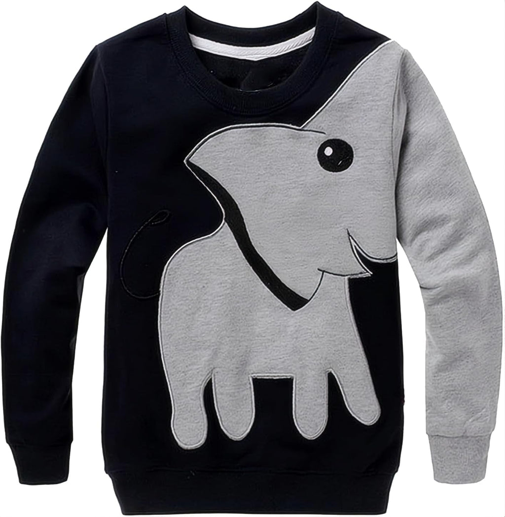 Boys' Cotton Pullover Hoodie with Cute Elephant Design - Long Sleeve Sweatshirt for Toddlers