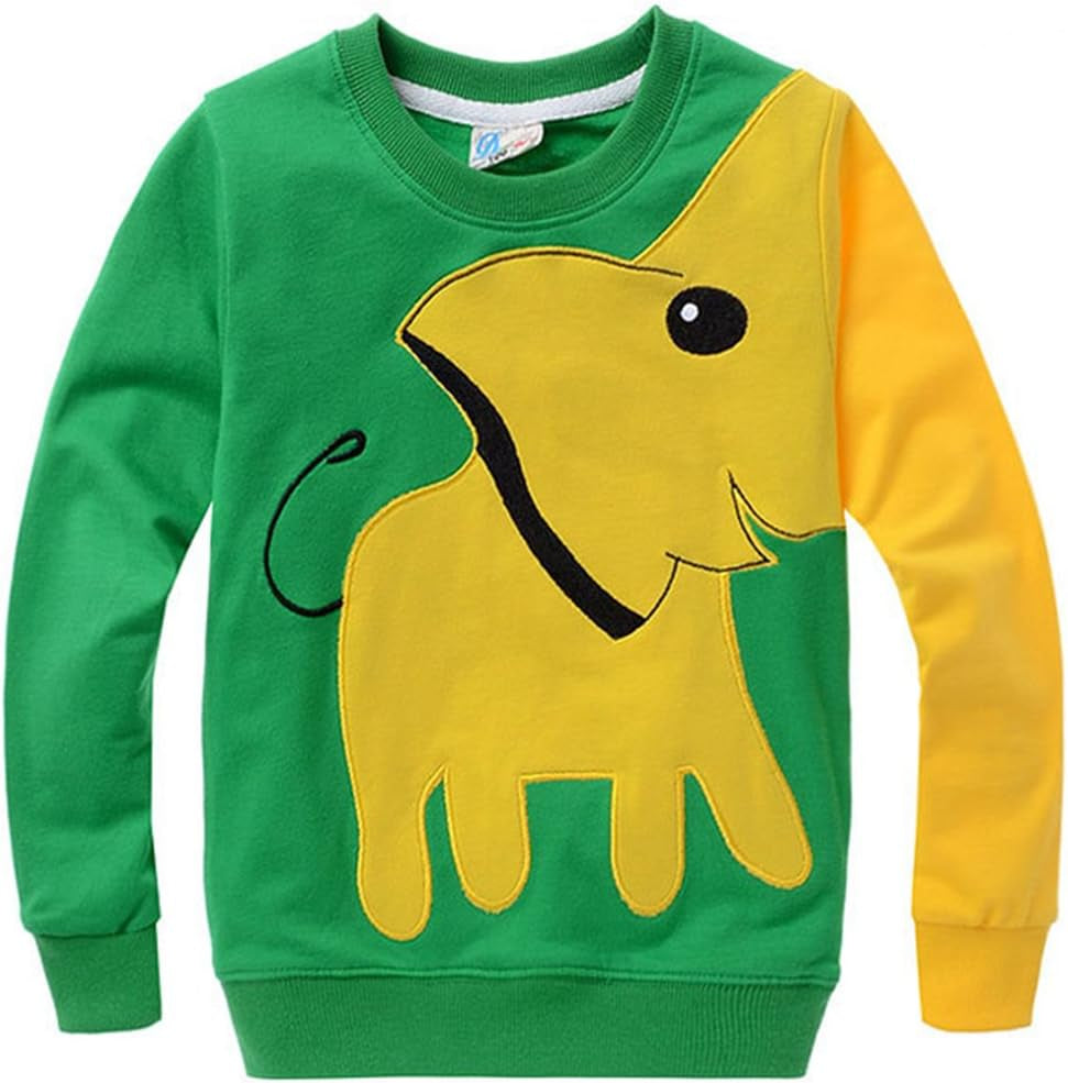 Boys' Cotton Pullover Hoodie with Cute Elephant Design - Long Sleeve Sweatshirt for Toddlers