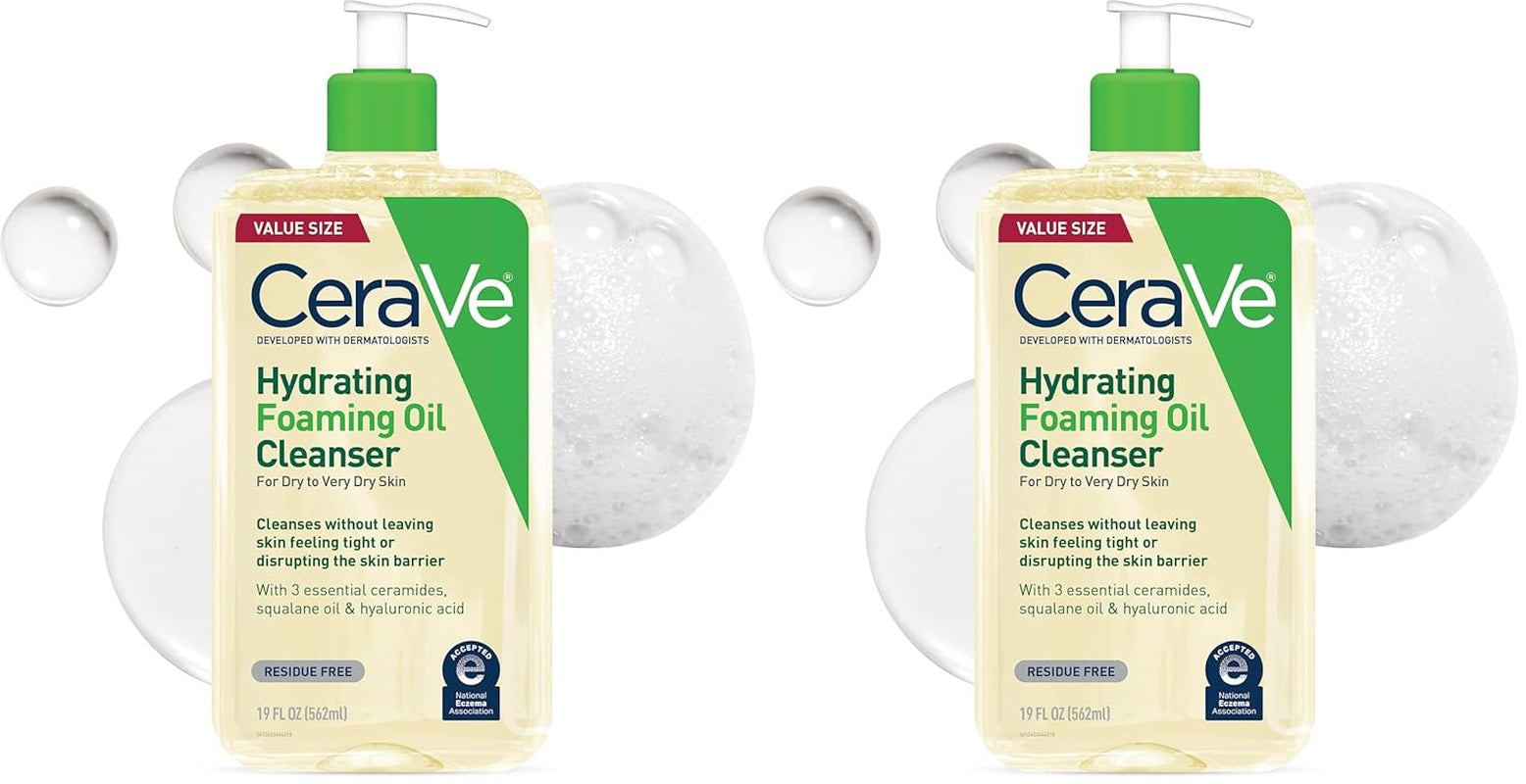 Hydrating Foaming Oil Cleanser, Moisturizing Oil Cleanser for Face & Body, Squalane Oil + Hyaluronic Acid + Ceramides, for Dry to Very Dry Skin, Fragrance Free & Residue Free, 19 FL Oz