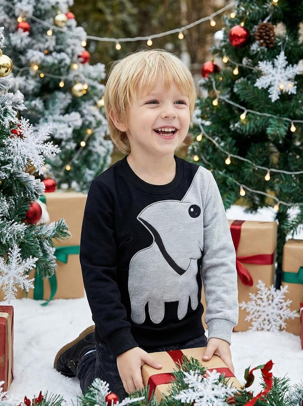 Boys' Cotton Pullover Hoodie with Cute Elephant Design - Long Sleeve Sweatshirt for Toddlers