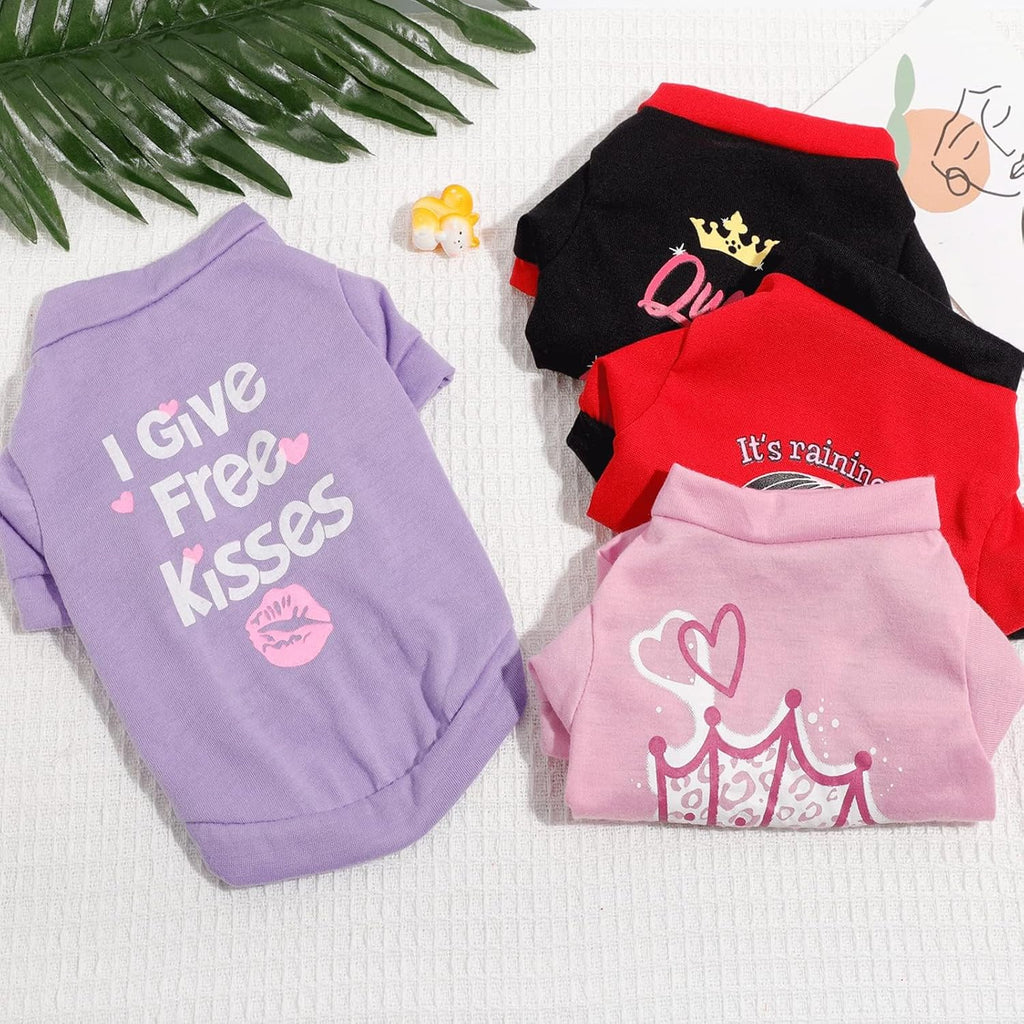 Dog Clothes for Small Dogs Girl, 4 Pack Yorkie Female Tshirt Pet Chihuahua Teacup Fall, Summer Cute Princess Puppy Outfit Apparel Shirt Girl
