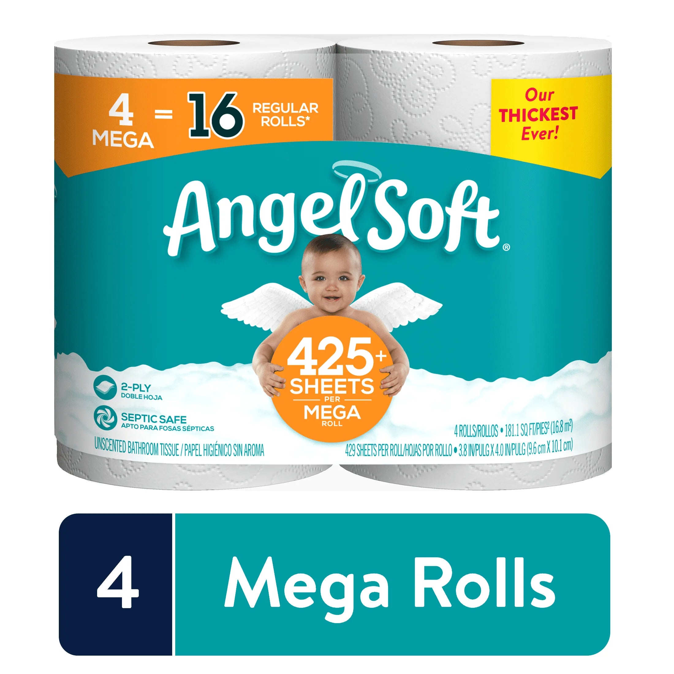 Toilet Paper, 4 Mega Rolls