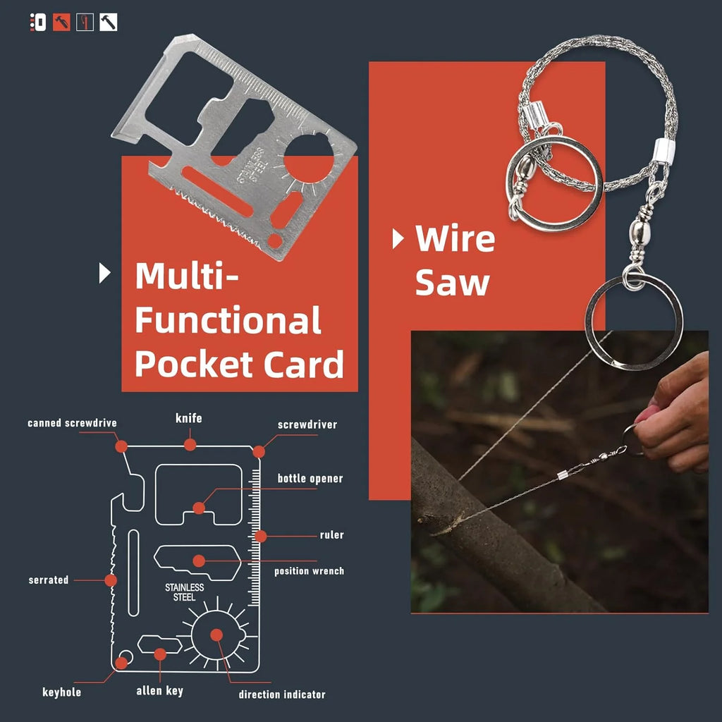 14-In-1 Emergency Survival Kits ,Survival Gear Camping Essentials Cool Gadgets for Camping Hiking Wilderness Adventures and Disaster Preparednes
