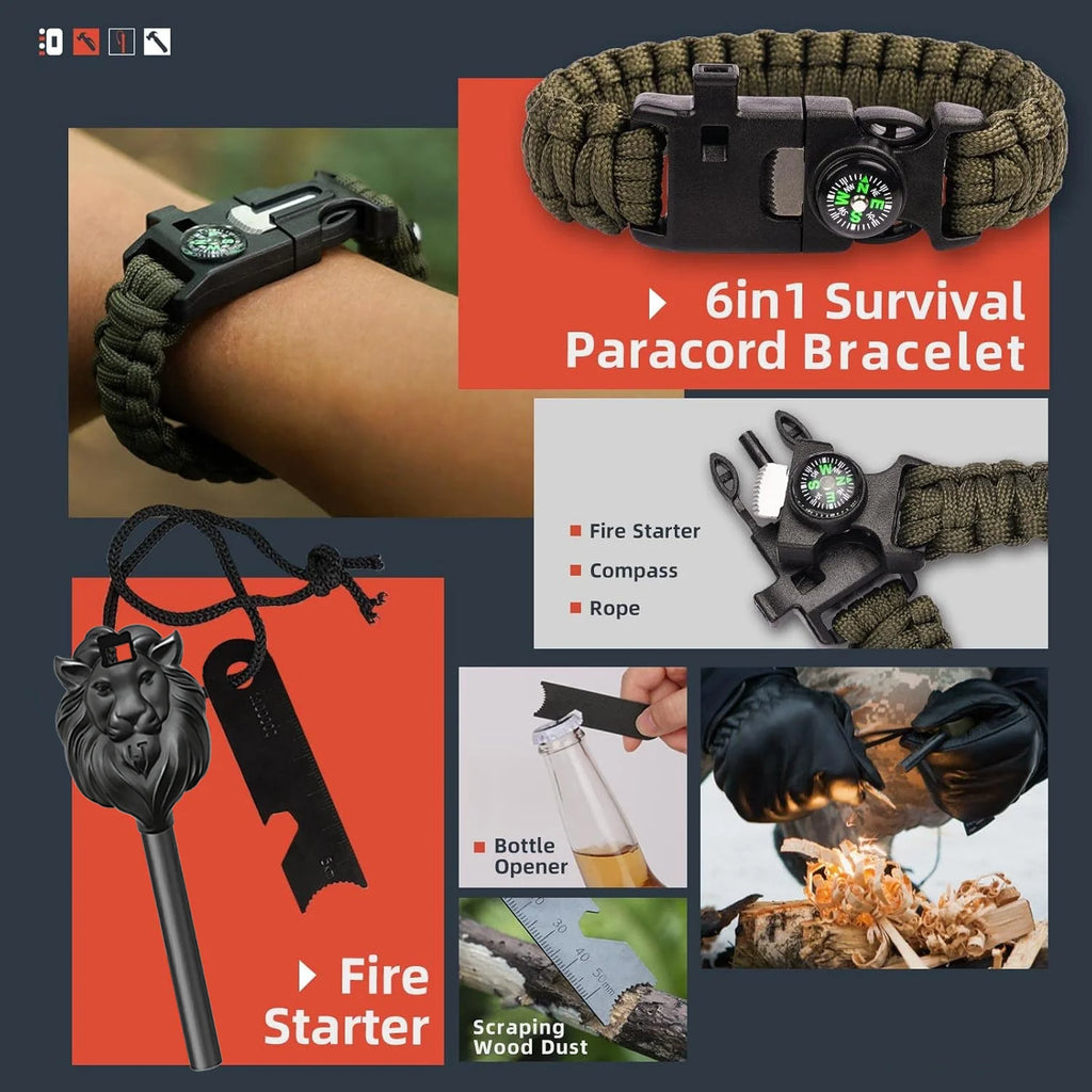 14-In-1 Emergency Survival Kits ,Survival Gear Camping Essentials Cool Gadgets for Camping Hiking Wilderness Adventures and Disaster Preparednes