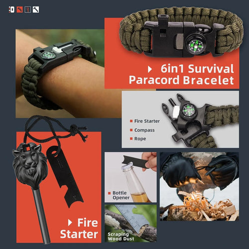 14-In-1 Emergency Survival Kits ,Survival Gear Camping Essentials Cool Gadgets for Camping Hiking Wilderness Adventures and Disaster Preparednes