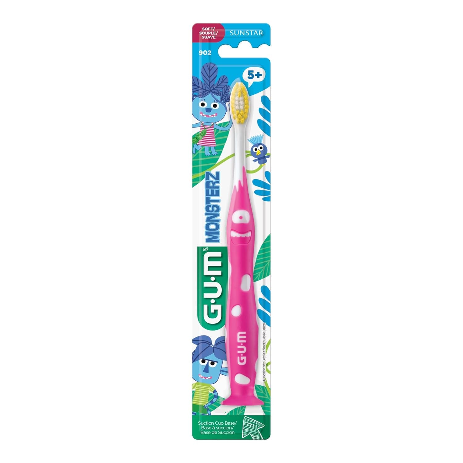 Monsterz Jr Kids Toothbrush, Soft Bristles with Suction Cup Base, Ages 5+, 1 Count (Pack of 6)