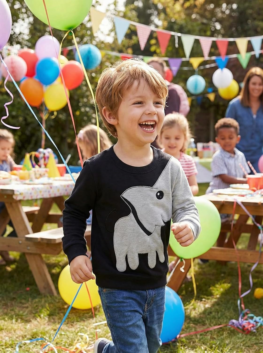 Boys' Cotton Pullover Hoodie with Cute Elephant Design - Long Sleeve Sweatshirt for Toddlers