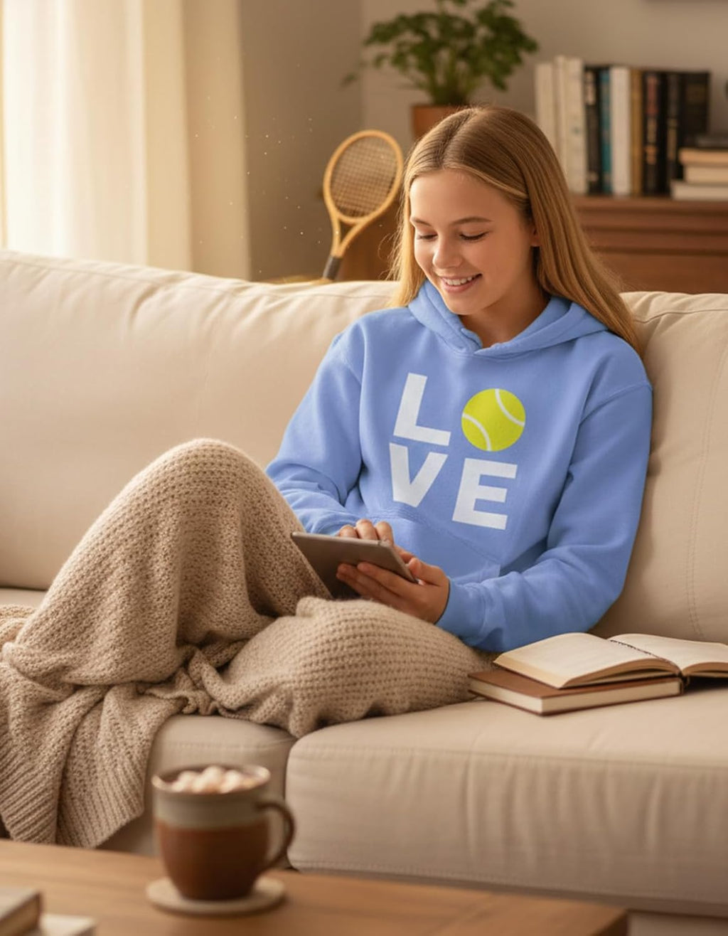Love Tennis Hoodie Tennis Gift Idea for Players Coaches & Fans Sporty Hoodies for Women & Teen Girls