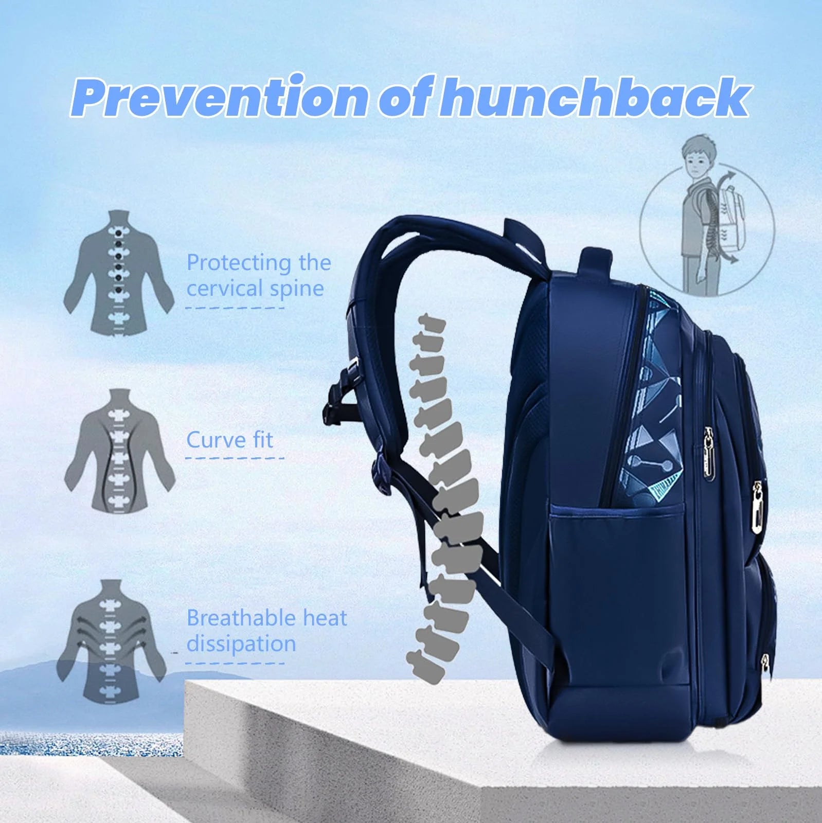 Boys School Backpacks for Kids, Fashion Bookbags for Teens, Lightweight Shoulder School Bags, Blue