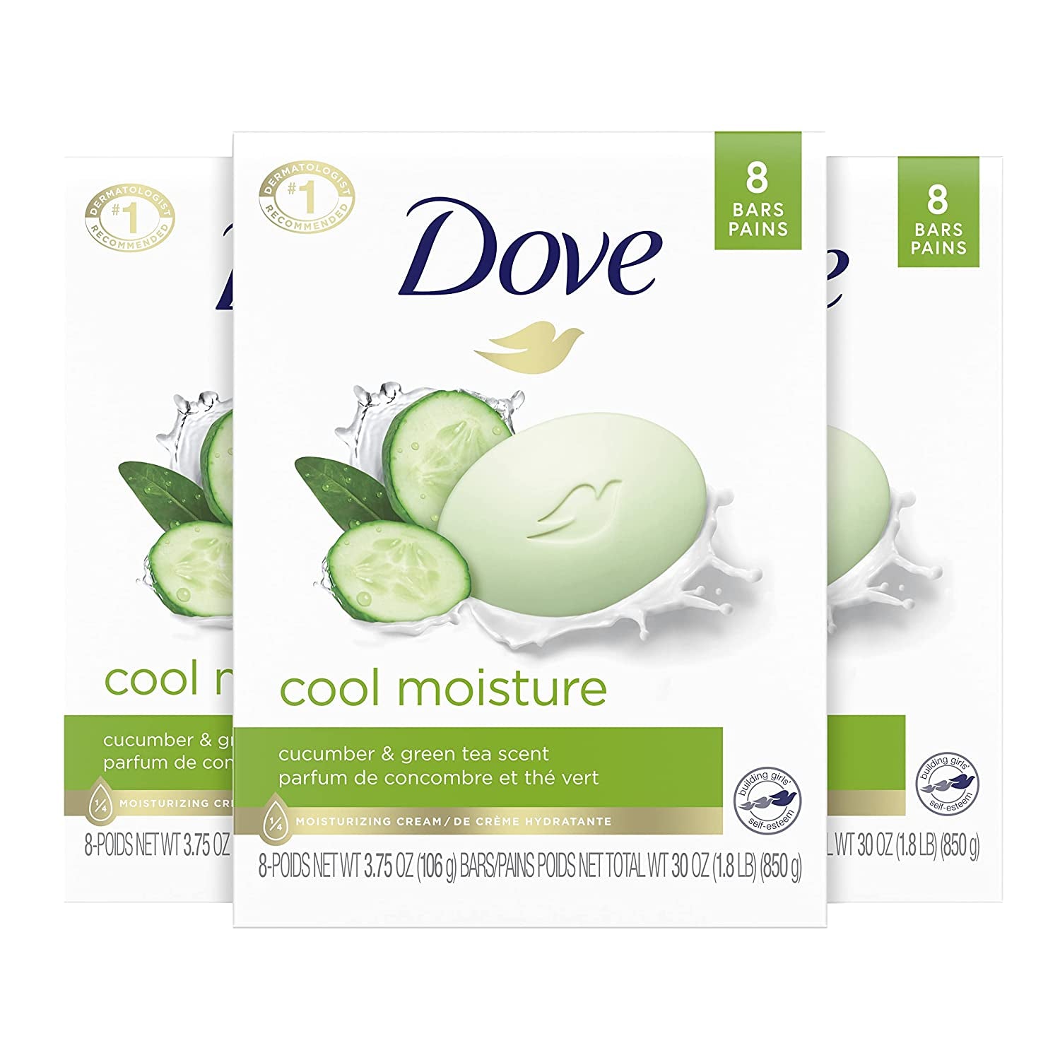 Dove Skin Care Beauty Bar for Softer Skin Cucumber and Green Tea More Moisturizing than Bar Soap 3.75 Oz, 14 Bars