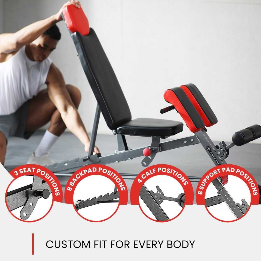 Multi-Functional FID Weight Bench for Comprehensive Full-Body Workouts – Includes Hyper Back Extension, Roman Chair, Adjustable Ab Sit-Up Bench, Incline/Decline Bench, and Flat Bench