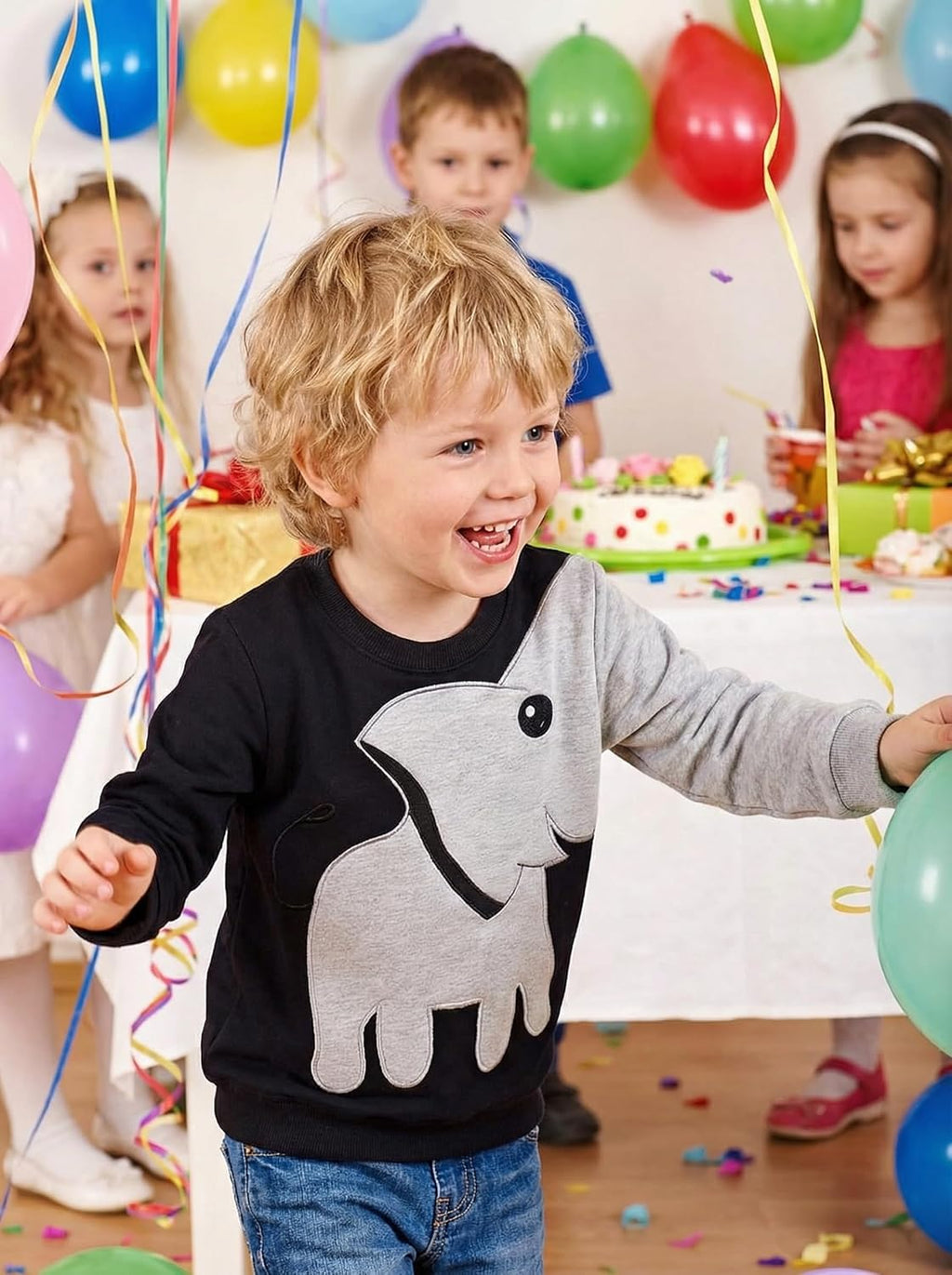 Boys' Cotton Pullover Hoodie with Cute Elephant Design - Long Sleeve Sweatshirt for Toddlers