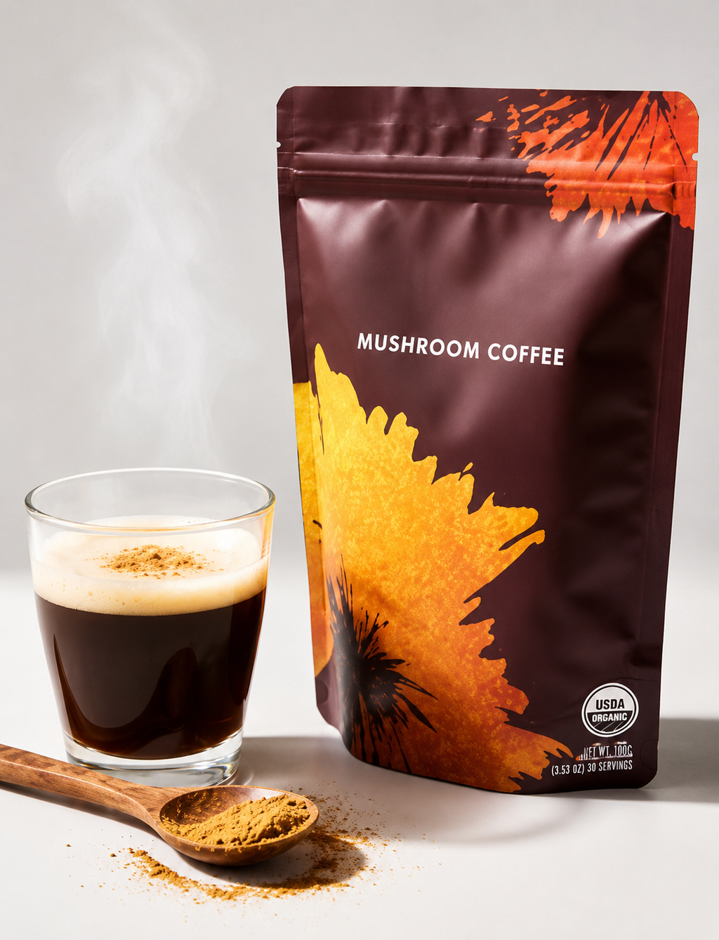 Mushroom Coffee, Instant Mushroom Coffee Powder with 6 Adaptogenic Mushrooms (Cordyceps, Lion’s Mane, Shiitake, Turkey Tail) and MCT Oil for Better Energy, Focus, Immune Support -