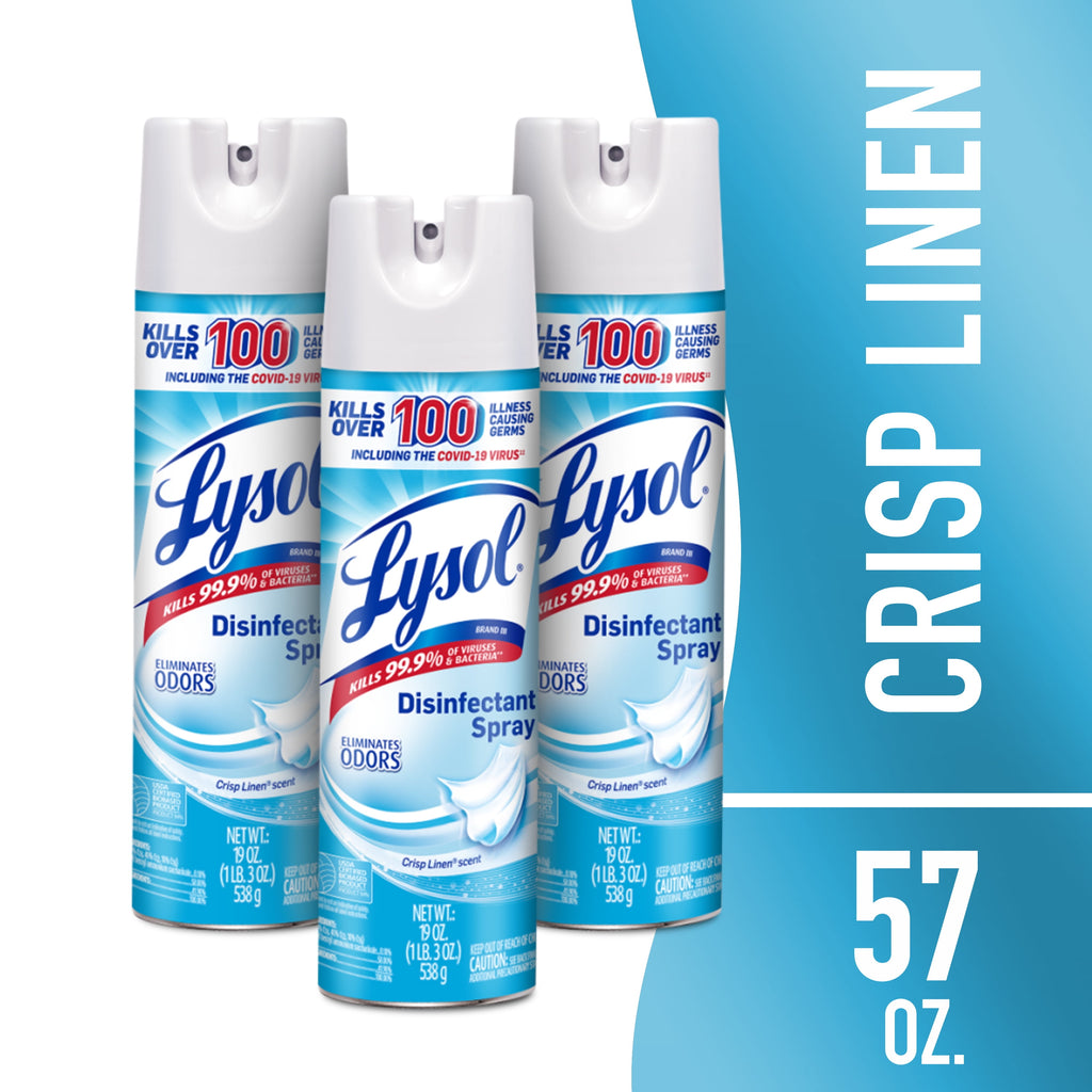Disinfectant Spray, Sanitizing and Antibacterial Spray, Crisp Linen Scent, 19 Fl Oz, 3 Pack