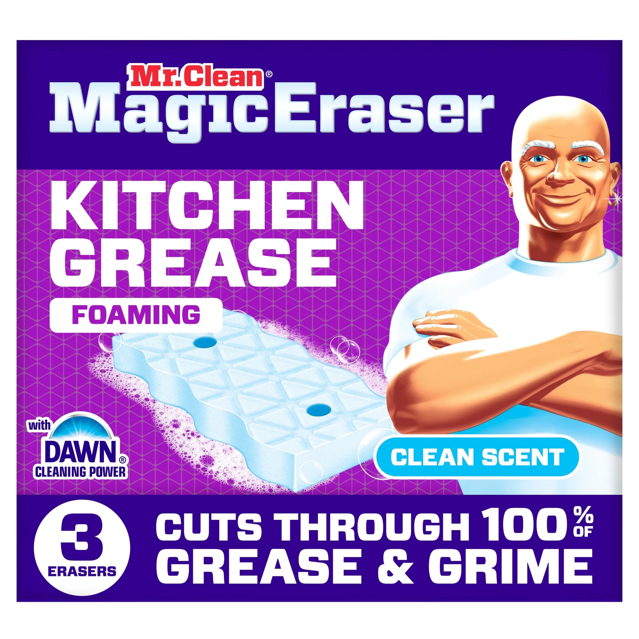 Magic Eraser Sponge, Kitchen Grease, Clean Scent, 3 Count