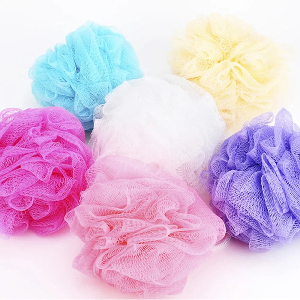 5PCS Bath Shower Body Exfoliate Puff Bath Shower Sponge Loofahs Mesh Pouf Shower Ball, Nature Bamboo Charcoal Full Cleanse