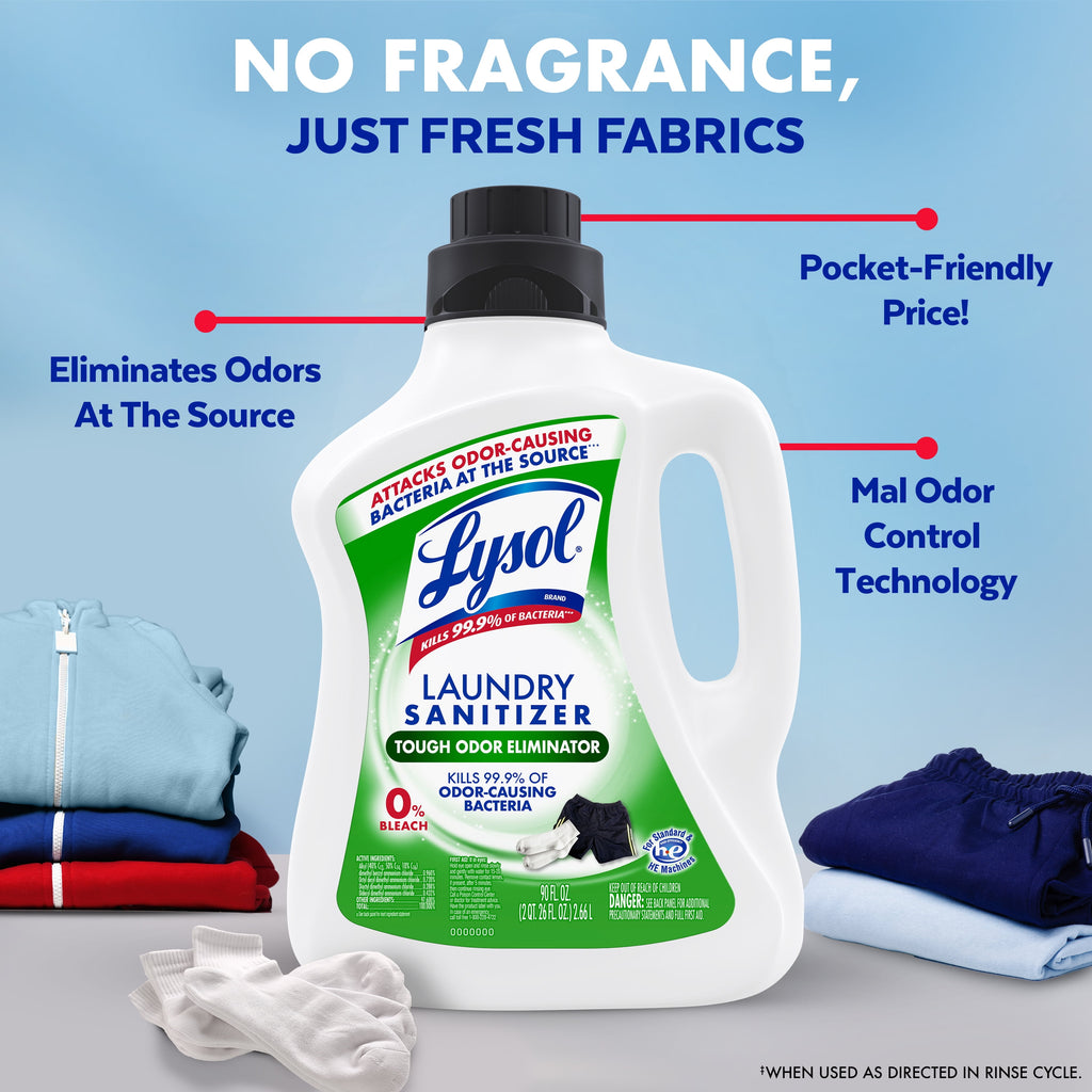 (2 Pack)  Tough Odor Eliminator Laundry Sanitizer Additive, Sanitizing Liquid for Gym Clothes and Activewear, 90 Oz