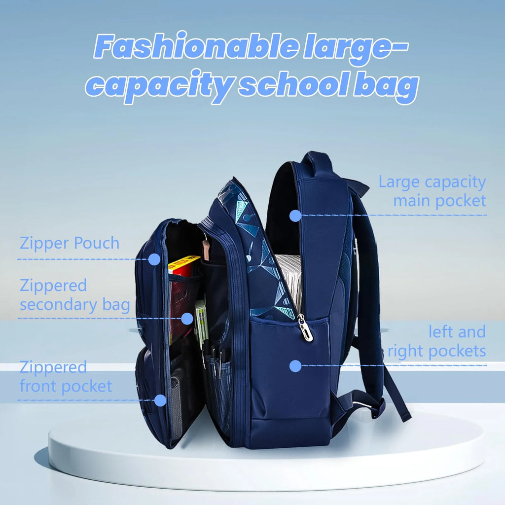 Boys School Backpacks for Kids, Fashion Bookbags for Teens, Lightweight Shoulder School Bags, Blue