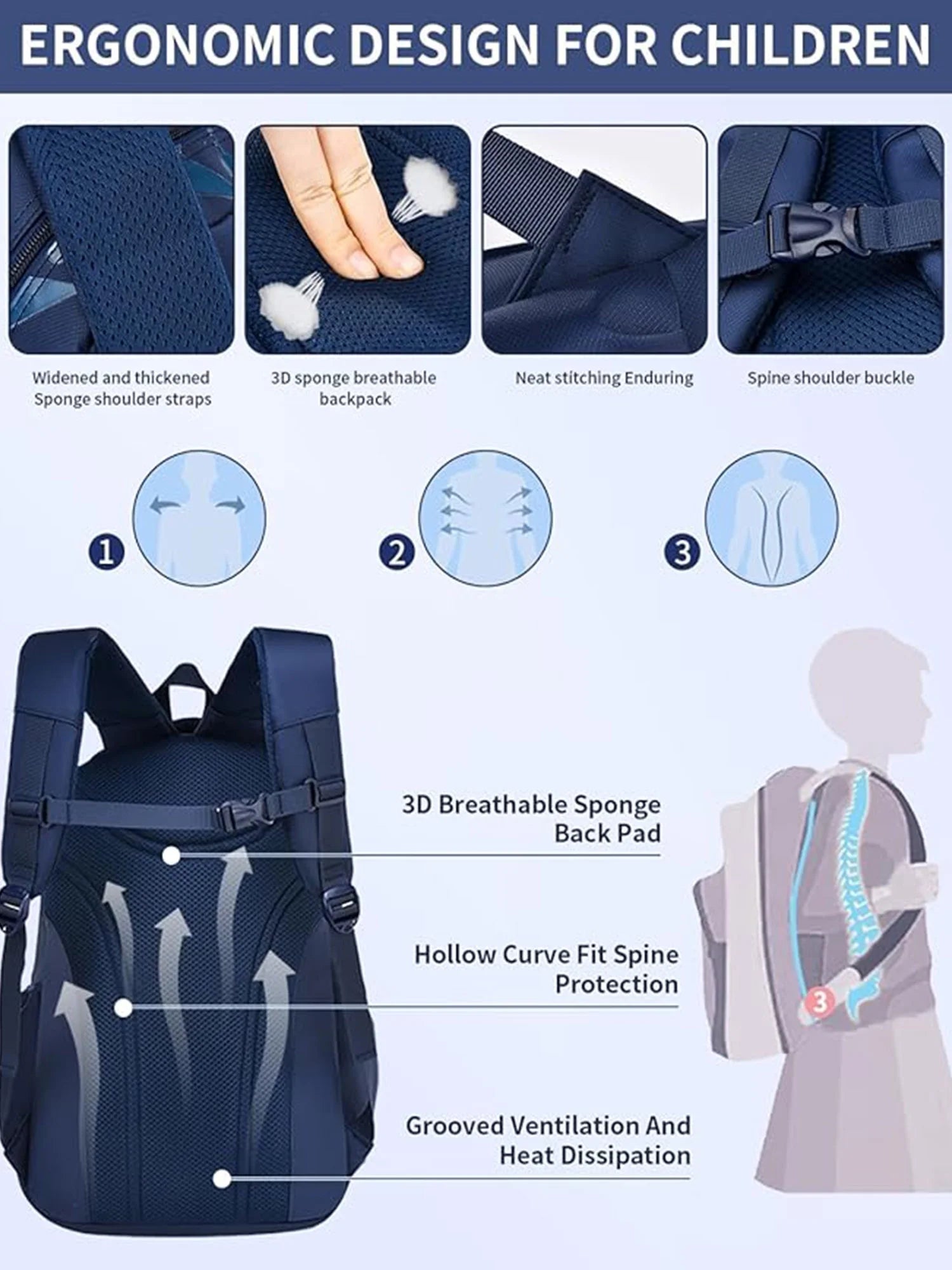 Boys School Backpacks for Kids, Fashion Bookbags for Teens, Lightweight Shoulder School Bags, Blue
