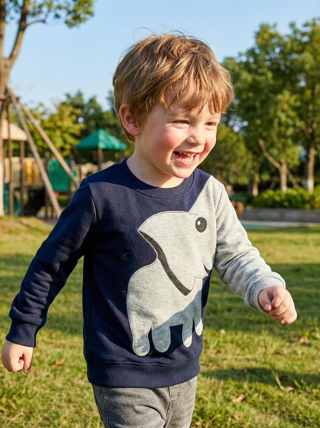 Boys' Cotton Pullover Hoodie with Cute Elephant Design - Long Sleeve Sweatshirt for Toddlers