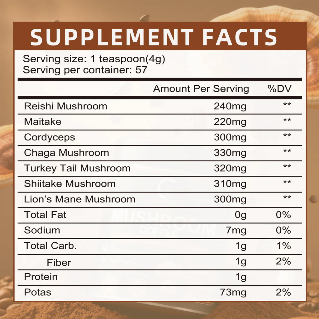 Instant Mushroom Coffee, Greenpeople Organic Mushroom Coffee Powder Supplements with Lion'S Mane, Reishi, Chaga, Cordyceps, for Better Focus and Immune Support, 7.97Oz